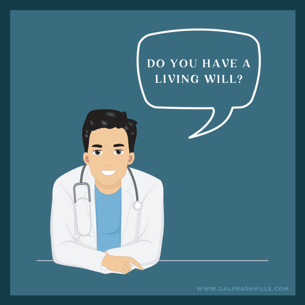 Graphic of a doctor asking someone if they have a living will or an advance directive