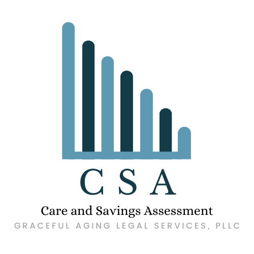 Graceful Aging Legal Services, PLLC Logo for the Care and Savings Assessment - It is a graph with lines slowly going down. 