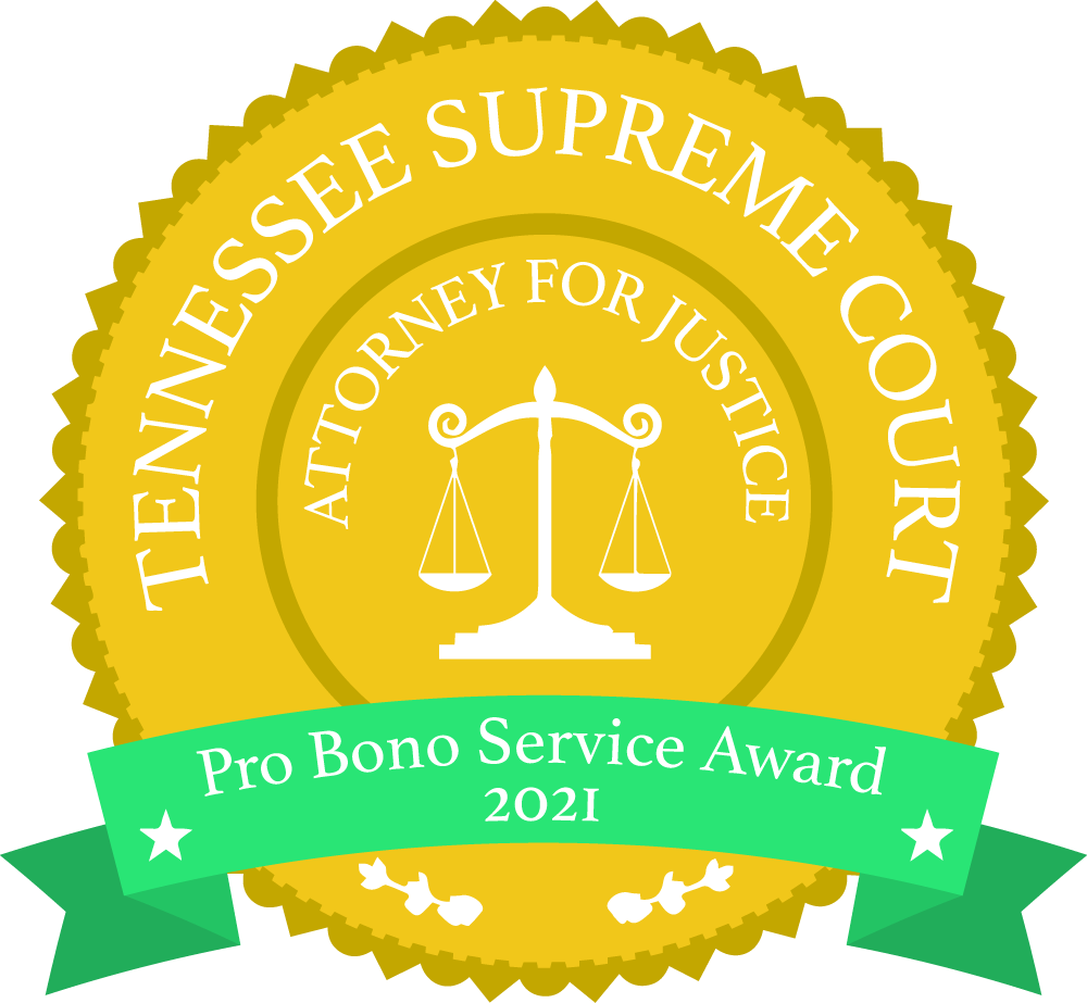 Tennessee Supreme Court Justice Attorney for Justice Pro Bono Service Award 2020 - website badge