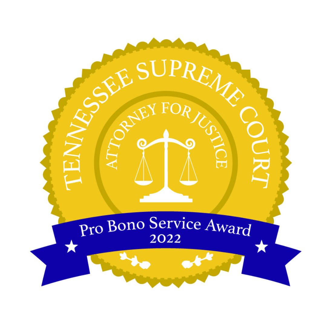 Tennessee Supreme Court Justice Attorney for Justice Pro Bono Service Award 2020 - website badge