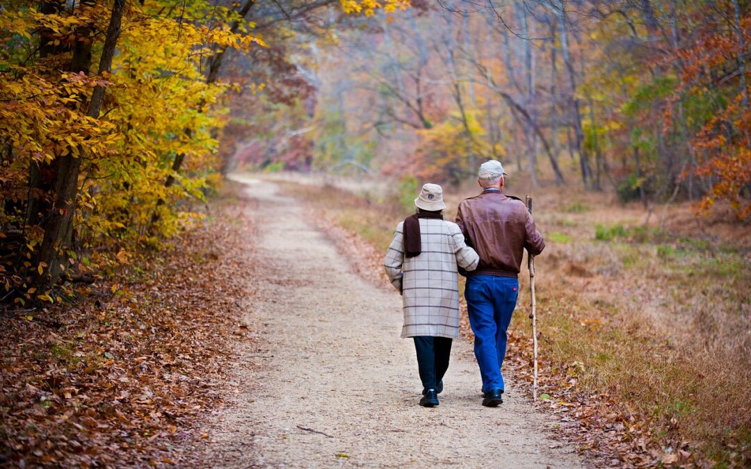 Grandma and Grandpa are walking with each other, thinking about assisted living facilities